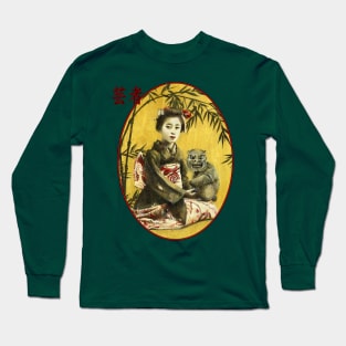 Vintage Geisha And Bamboo Artwork Long Sleeve T-Shirt